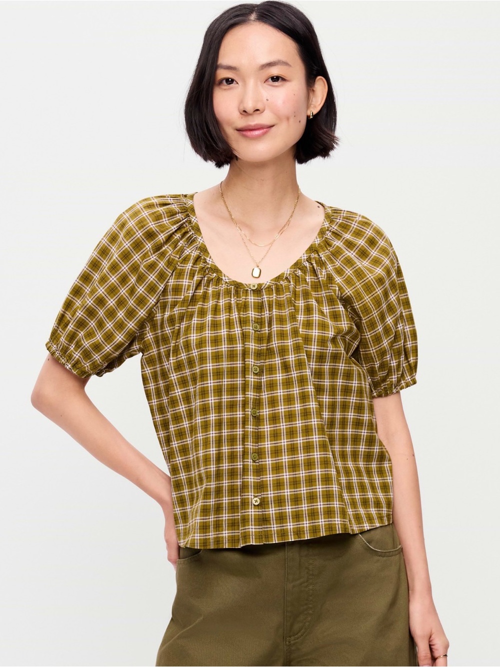 NWT Old Navy Short-Sleeve Button-Front Plaid Top